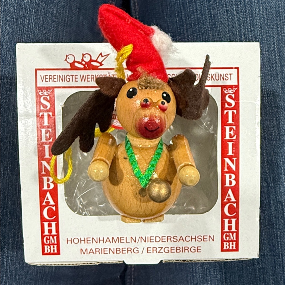 Steinbach Wooden Reindeer Ornament with Red Hat